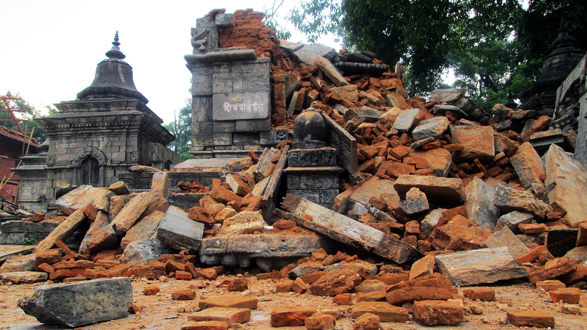 One of the outer shrines damaged in 2015 Nepal earthquake.